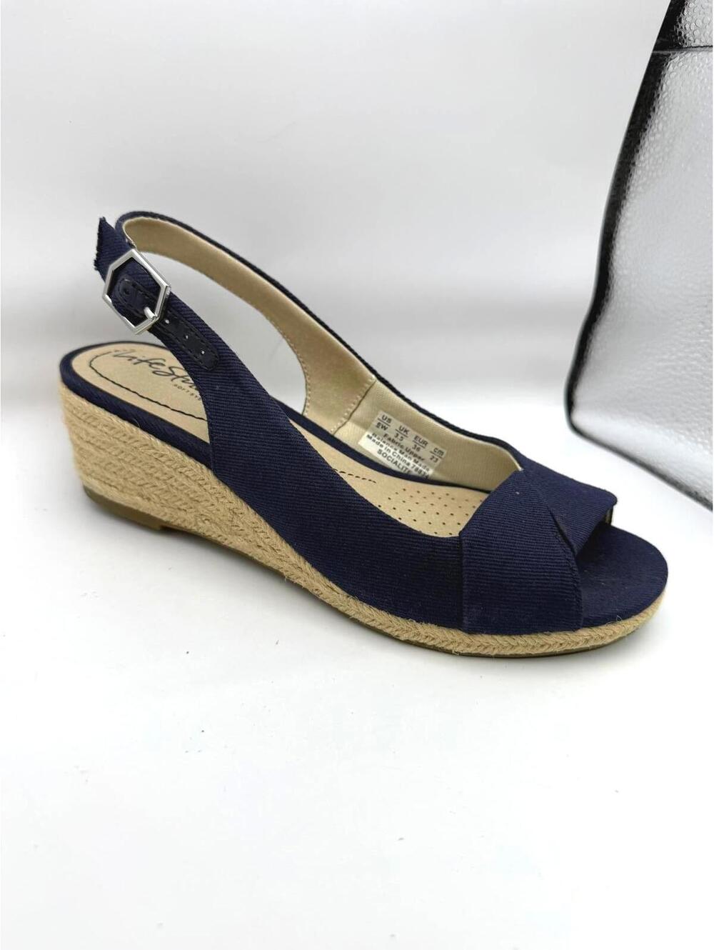 Women's Navy Slingback Espadrille Wedge Sandals